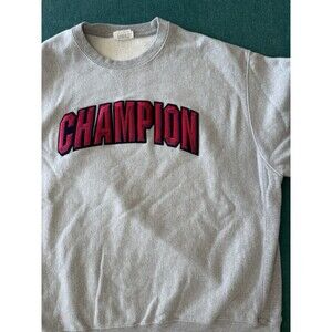Champion Reverse Weave Spellout Gray Red Stitch Block Letters Crewneck Size XL